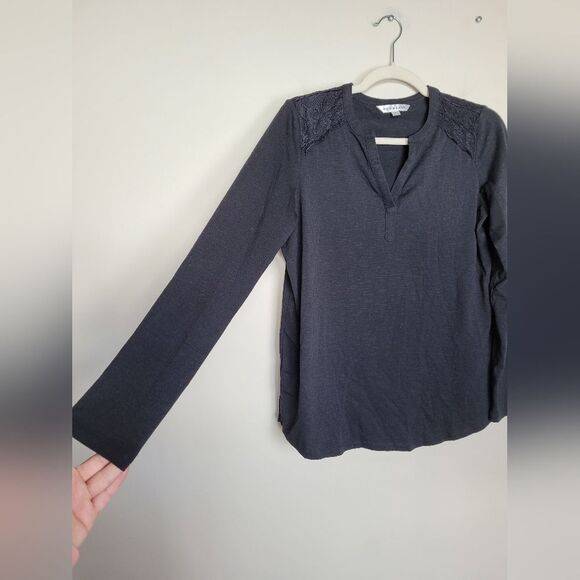 Downeast Black Lace Pullover Shirt Long Sleeve Black V Neck Comfy Casual Small - Picture 7 of 12
